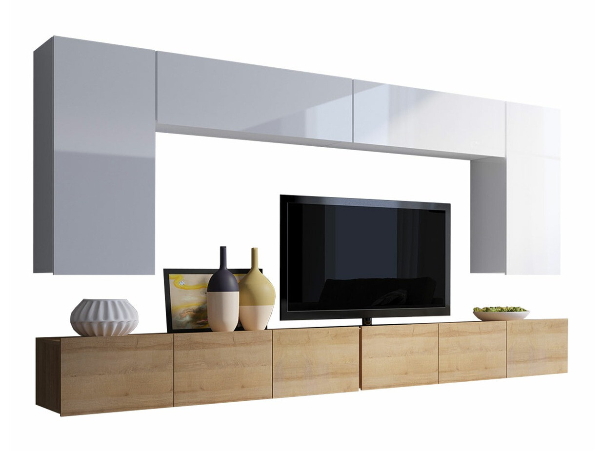 Nappali szett Remus XIII (Arany tölgy + Fehér + Fényes fehér)