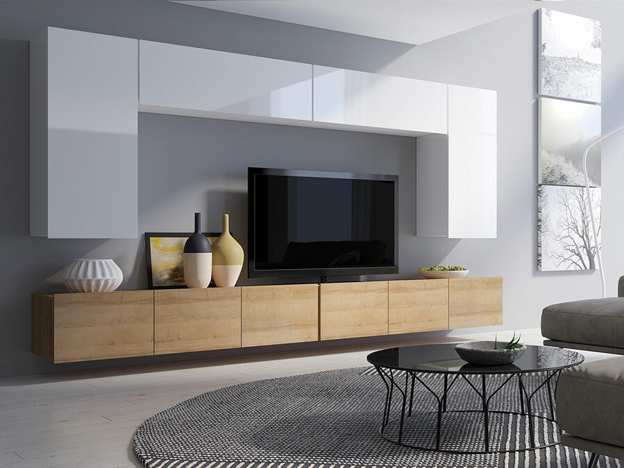 Nappali szett Tivdalu 135 (Arany tölgy + Fehér + Fényes fehér)