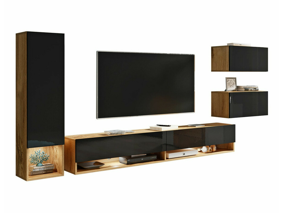 Nappali szett Sarasota 124 (Wotan tölgy + Fényes fekete)