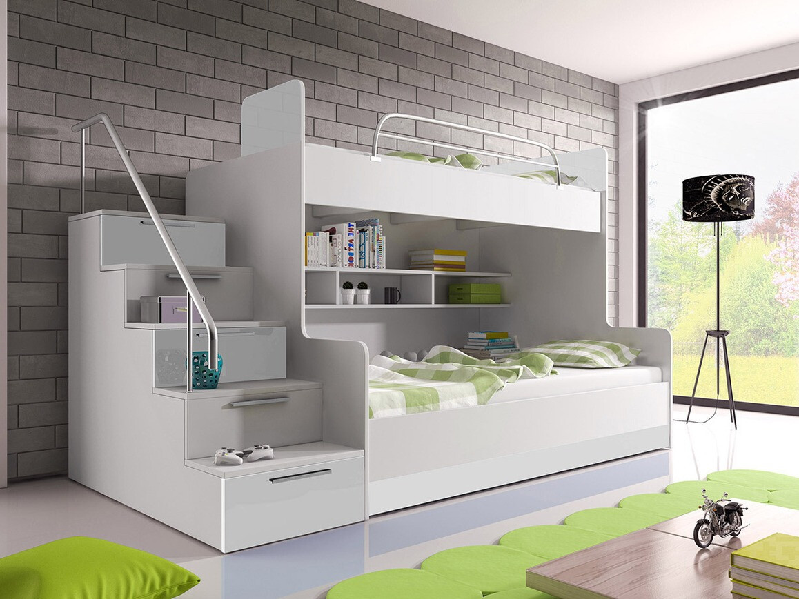 Emeletes ágy Campus (Fehér + Fényes fehér)