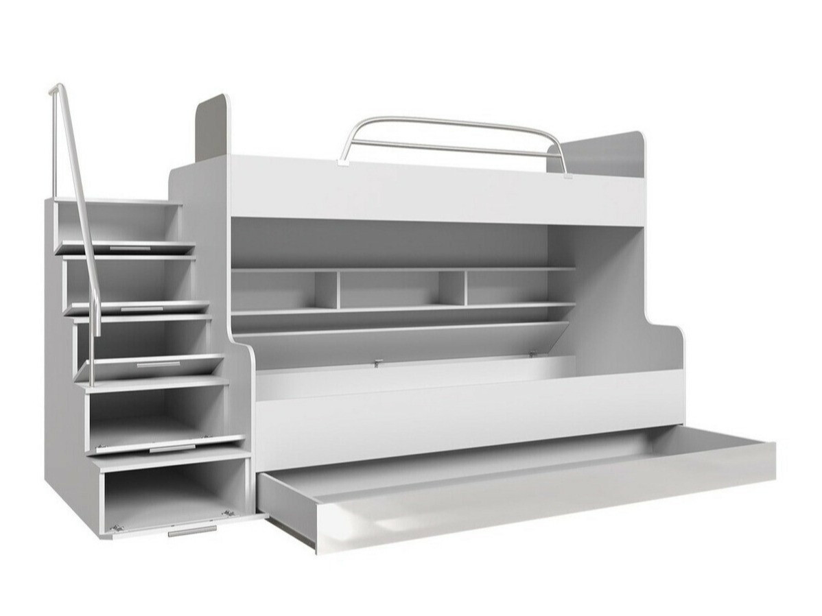 Emeletes ágy Salmere 111 (Fehér + Fényes fehér + Fényes szürke)