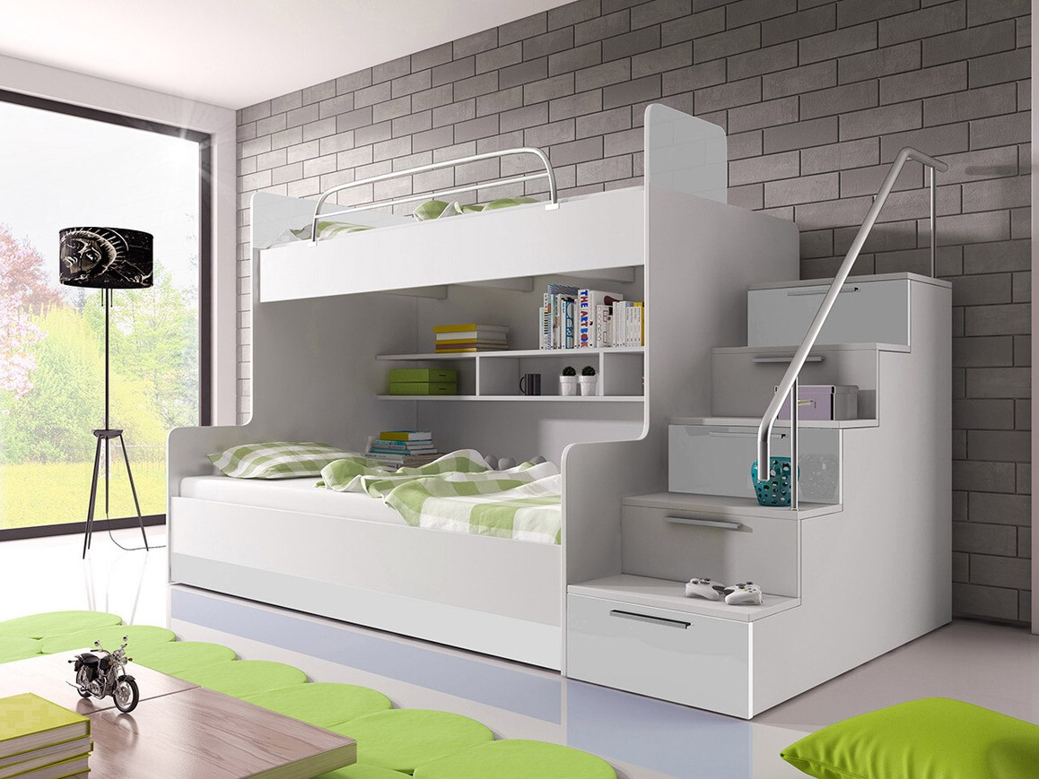 Emeletes ágy Salmere 111 (Fehér + Fényes fehér)