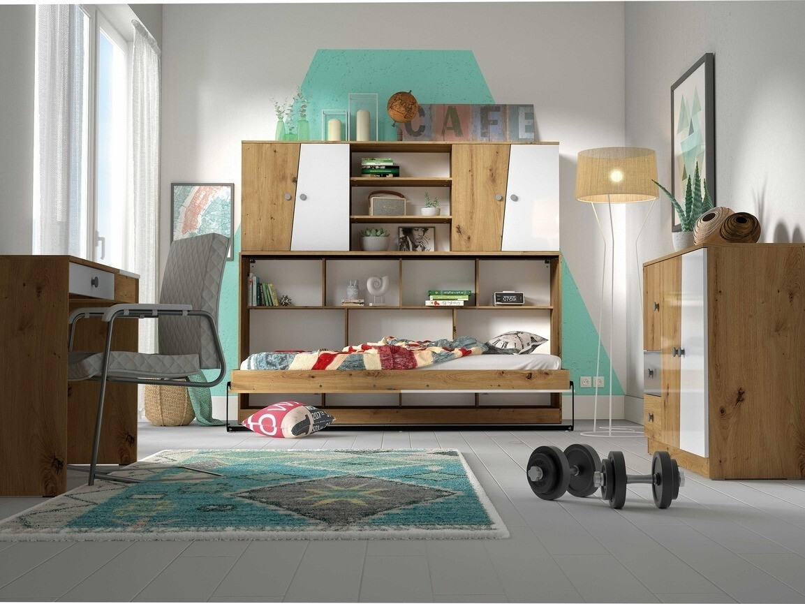 Szekrényágy Mirelbu 114 (Artisan tölgy + Fehér + Fekete)