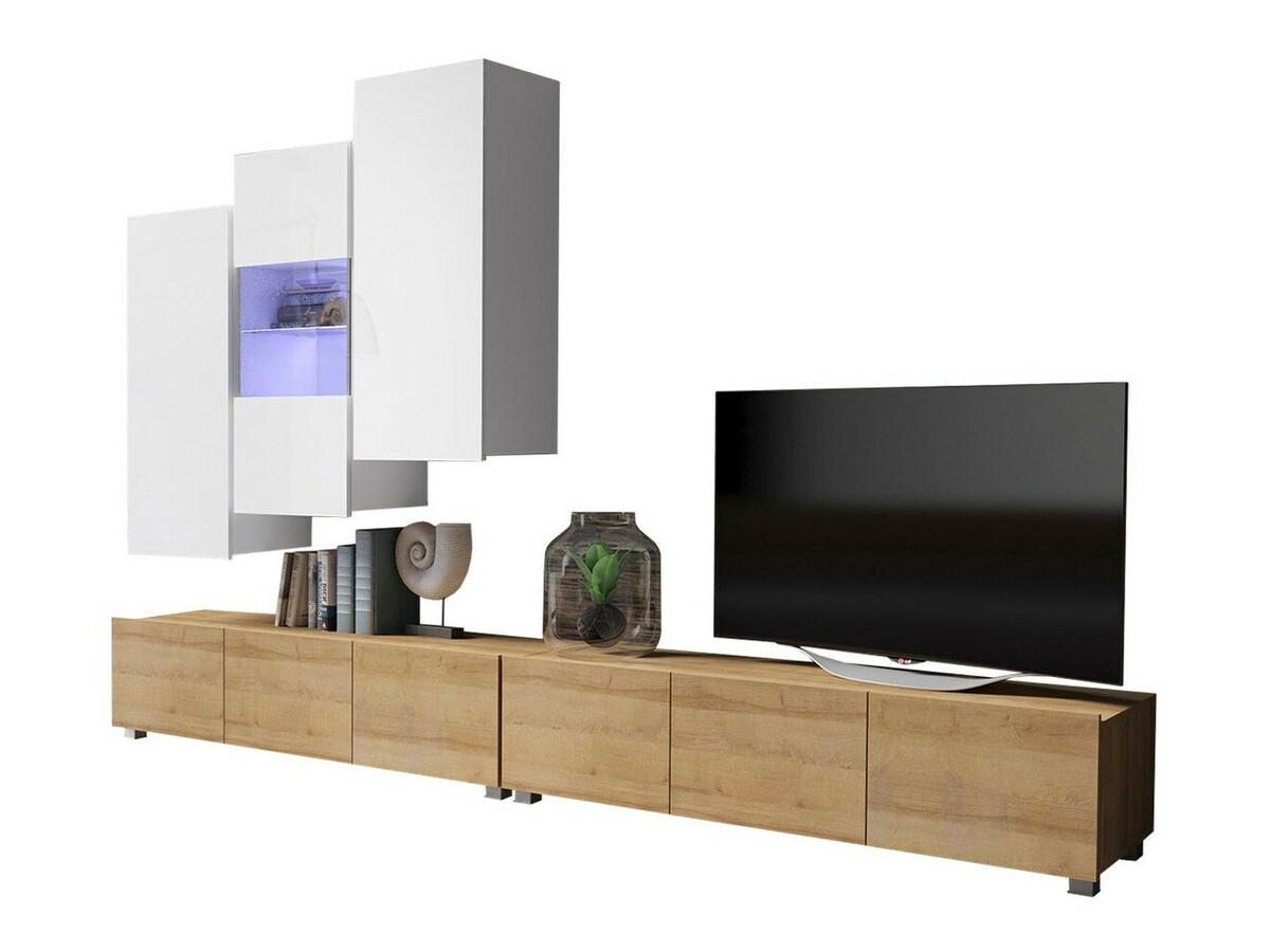 Nappali szett Remus XVII (Arany tölgy + Fehér + Fényes fehér)