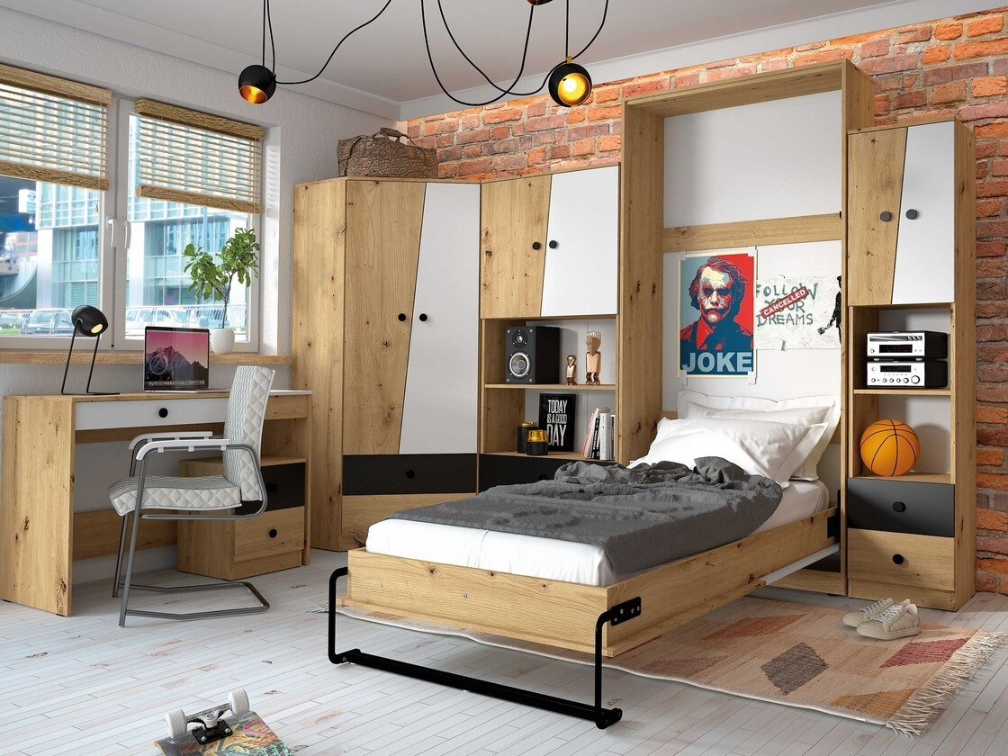 Szekrényágy Mirelbu 113 (Artisan tölgy + Fényes fehér)