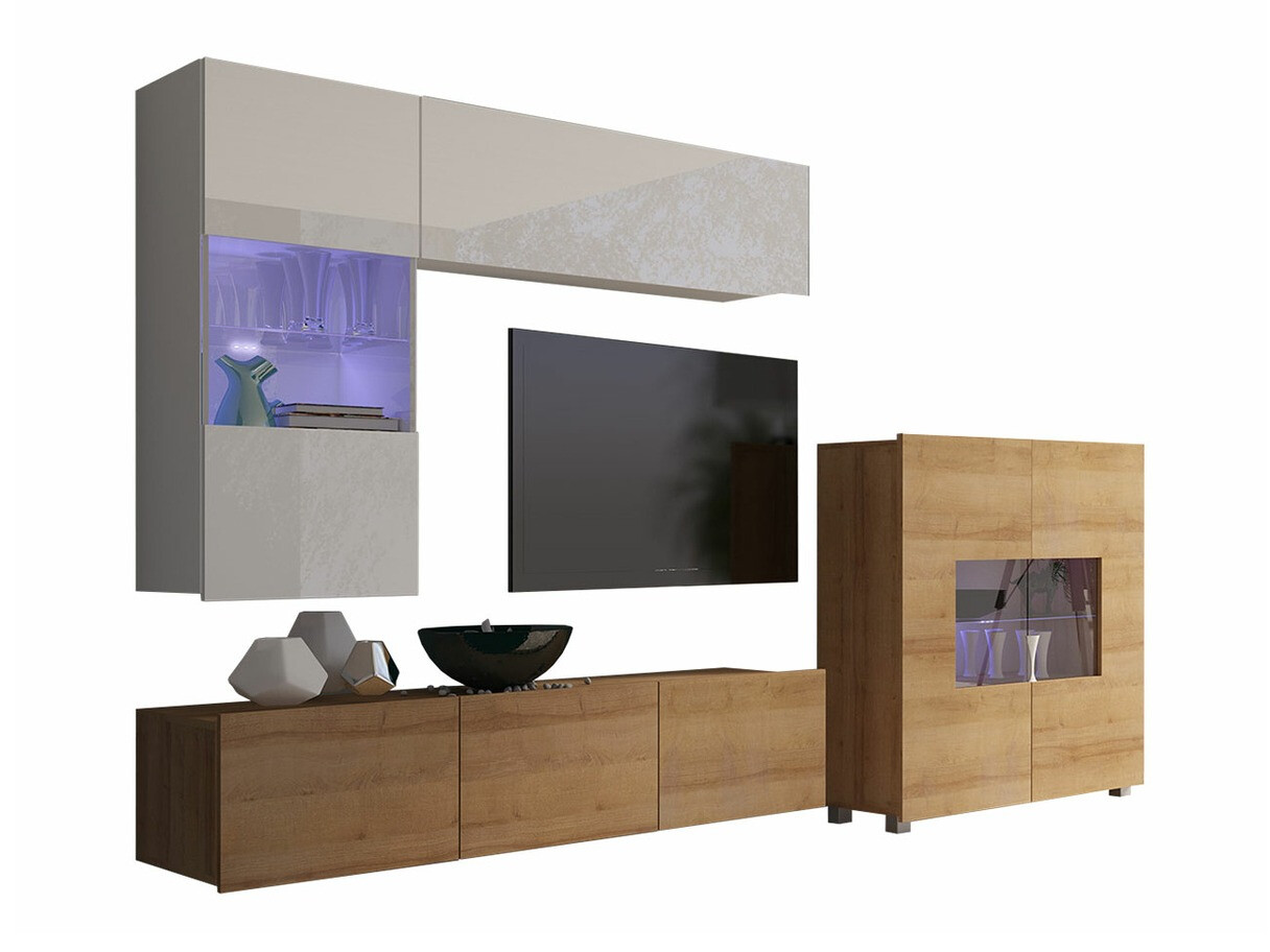 Nappali szett Remus III (Arany tölgy + Fehér + Fényes fehér)