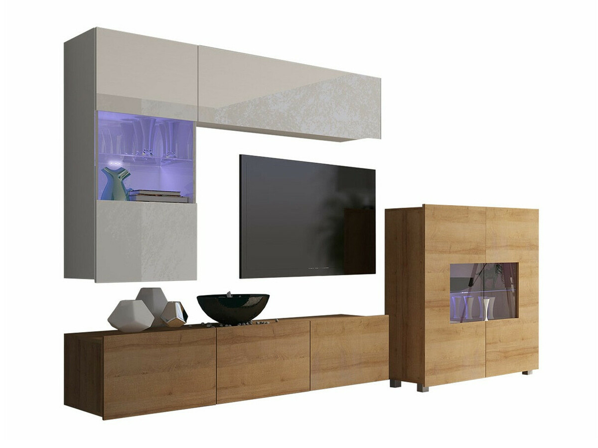 Nappali szett Remus III (Arany tölgy + Fehér + Fényes fehér)