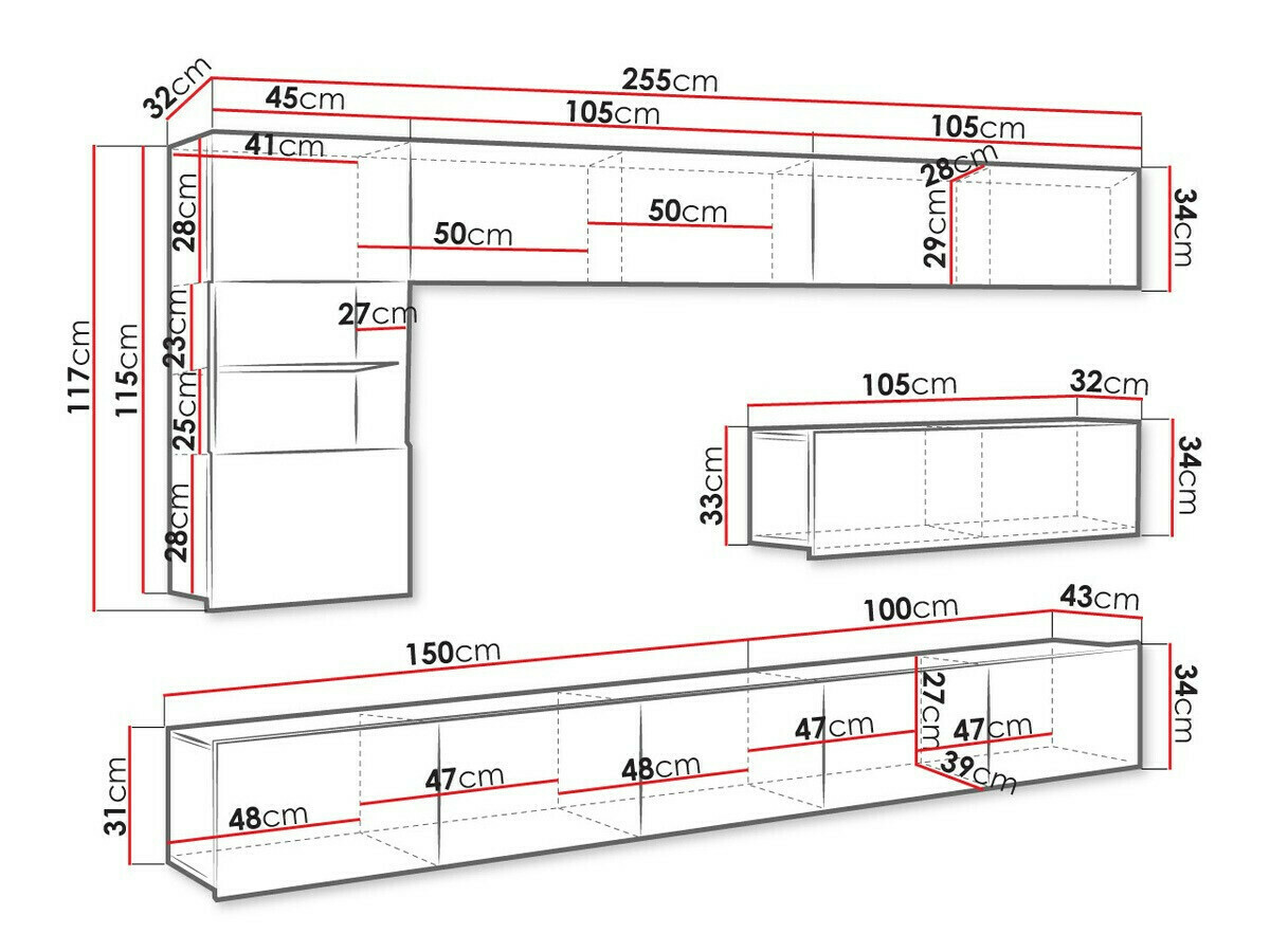 Nappali szett Tivdalu 108 (Arany tölgy + Fehér + Fényes fehér)
