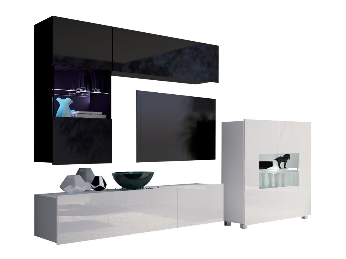 Nappali szett Remus III (Fekete + Fényes fekete + Fehér + Fényes fehér)