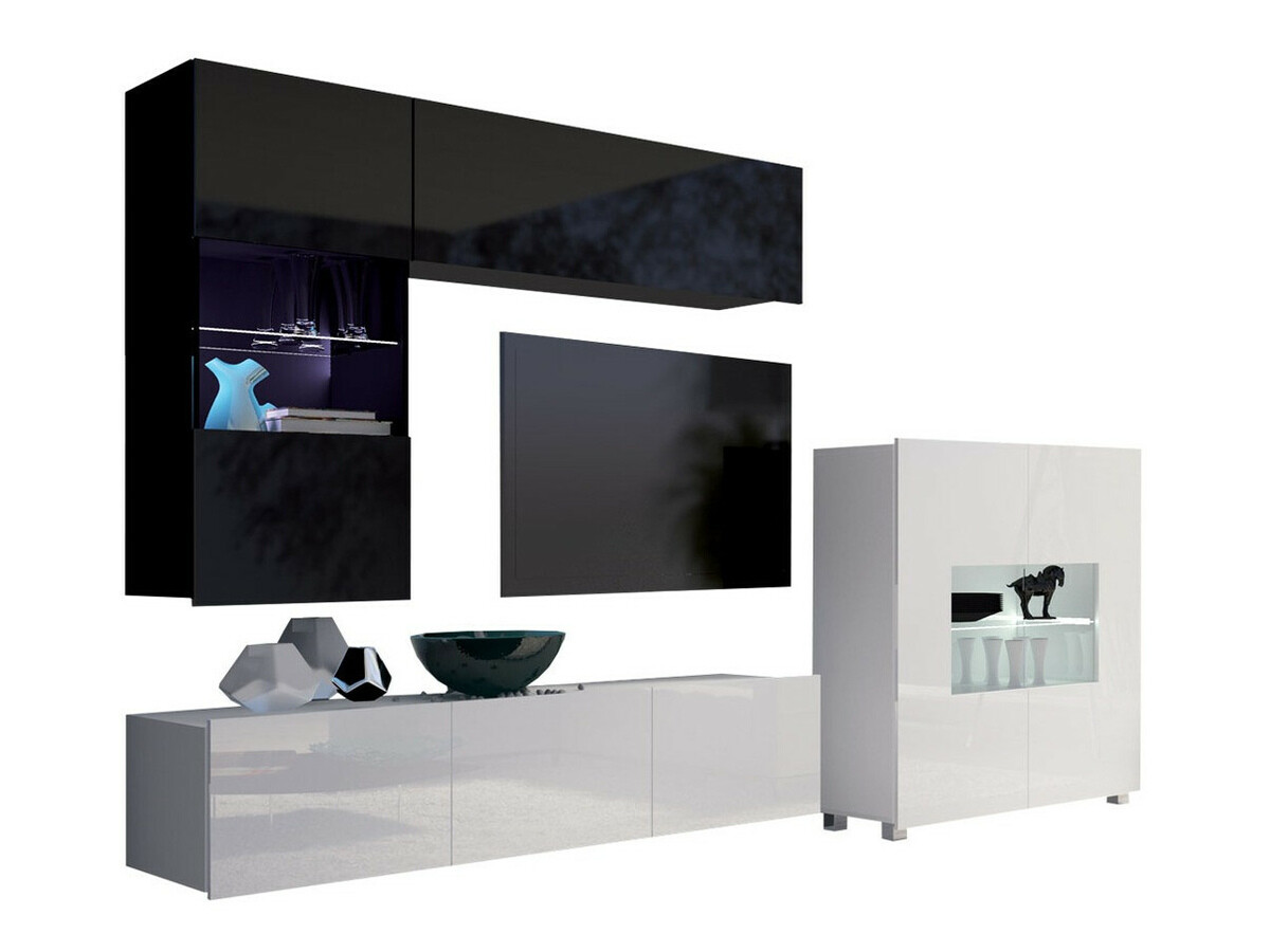 Nappali szett Remus III (Fekete + Fényes fekete + Fehér + Fényes fehér)