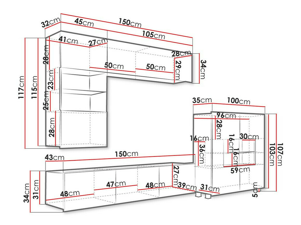 Nappali szett Tivdalu 107 (Fekete + Fényes fekete)