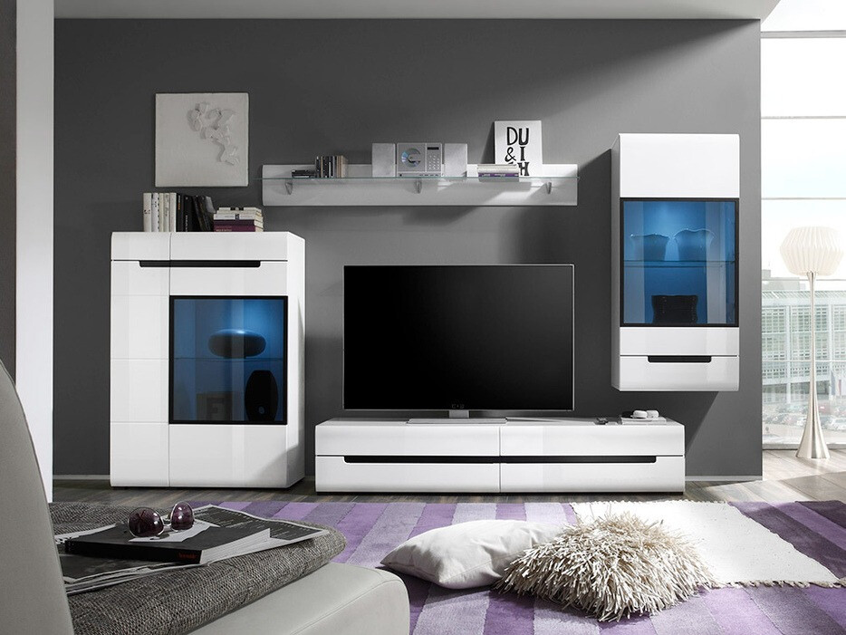 Fali szekrény Austin D101 (Fehér + Fényes fehér)