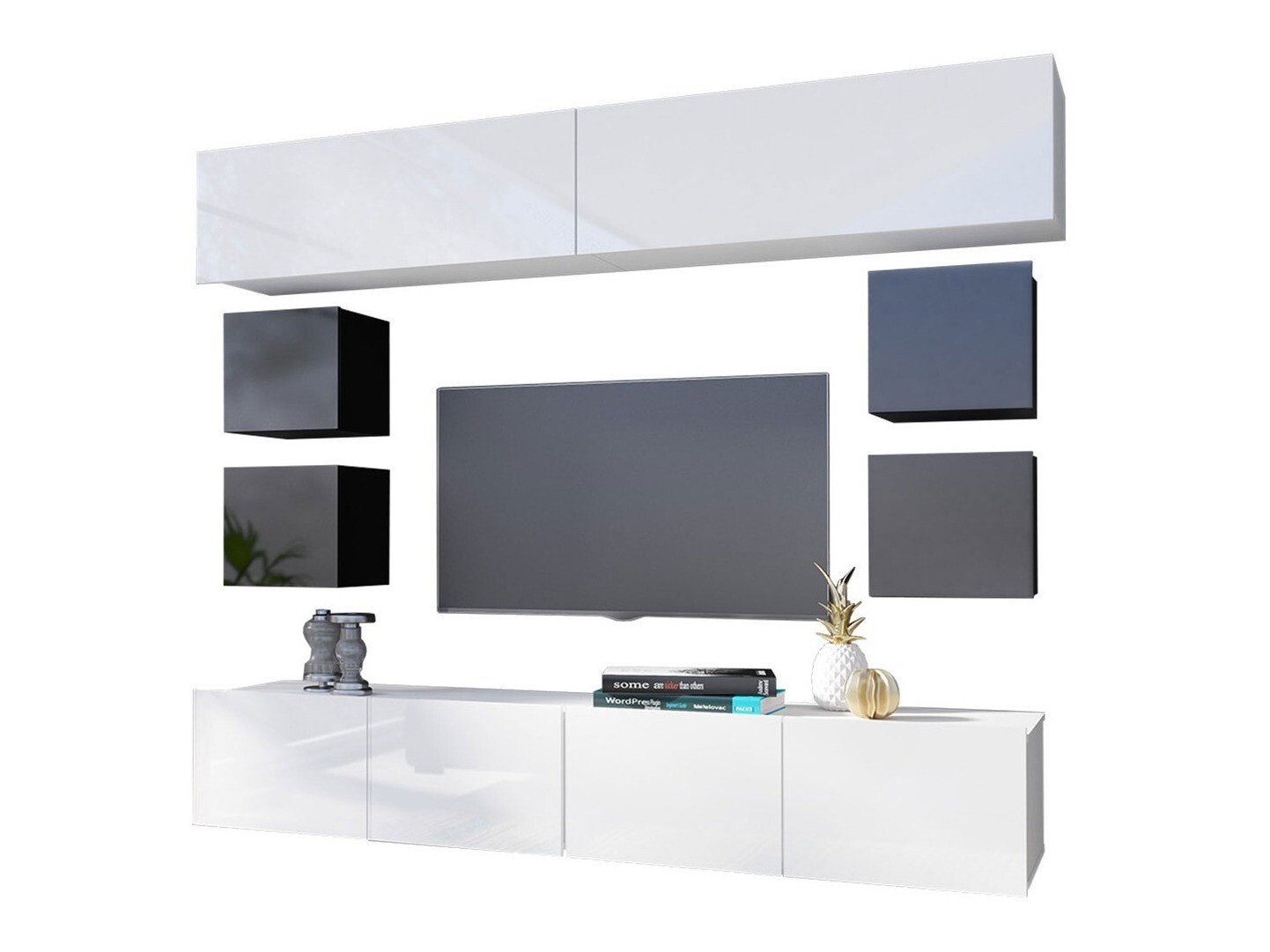 Nappali szett Remus XVI (Fekete + Fényes fekete + Fehér + Fényes fehér)