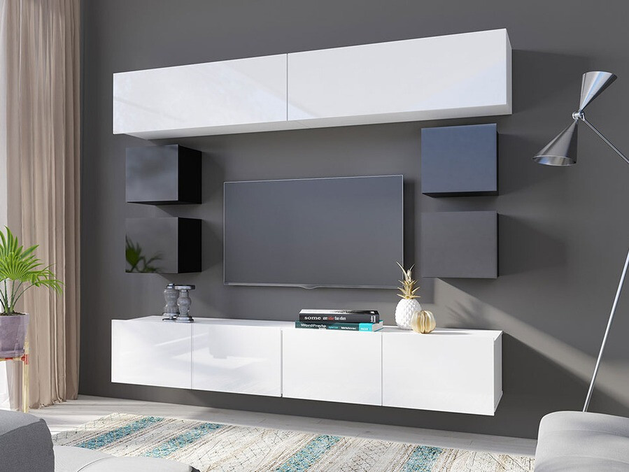 Nappali szett Tivdalu 134 (Fekete + Fényes fekete + Fehér + Fényes fehér)