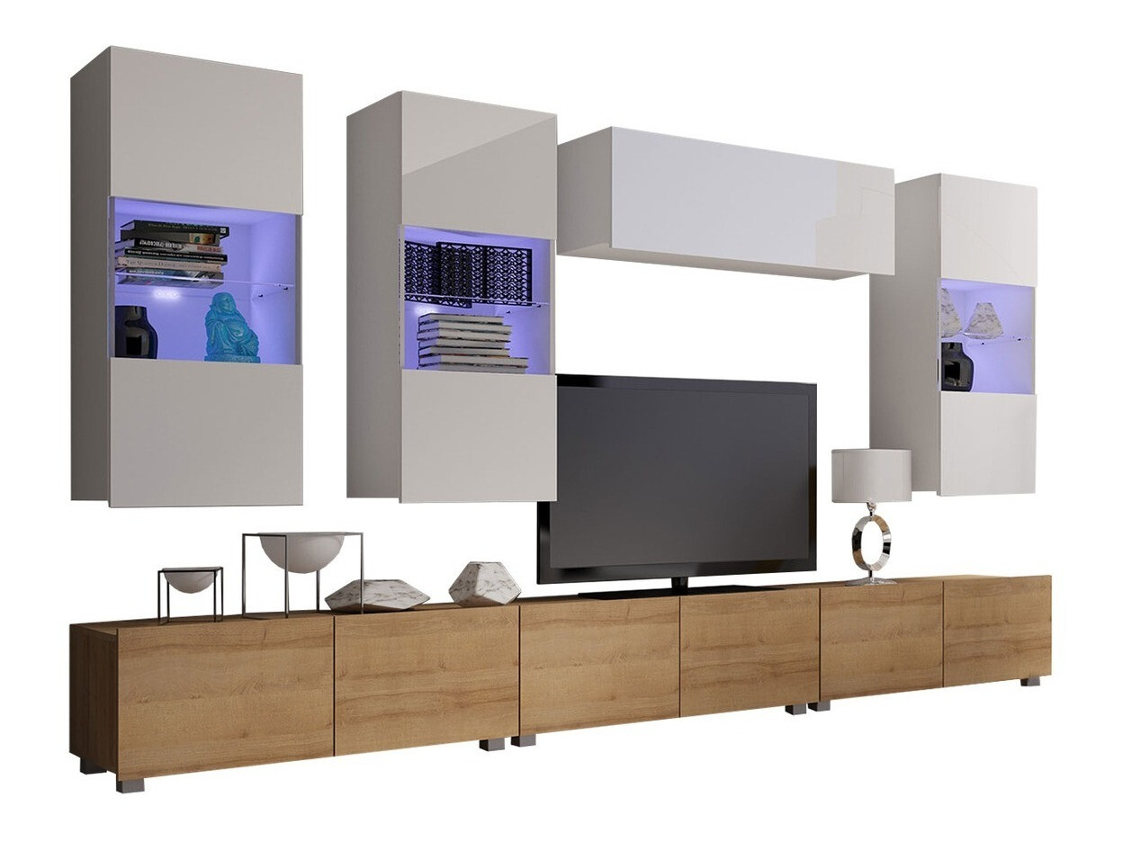 Nappali szett Remus XI (Arany tölgy + Fehér + Fényes fehér)