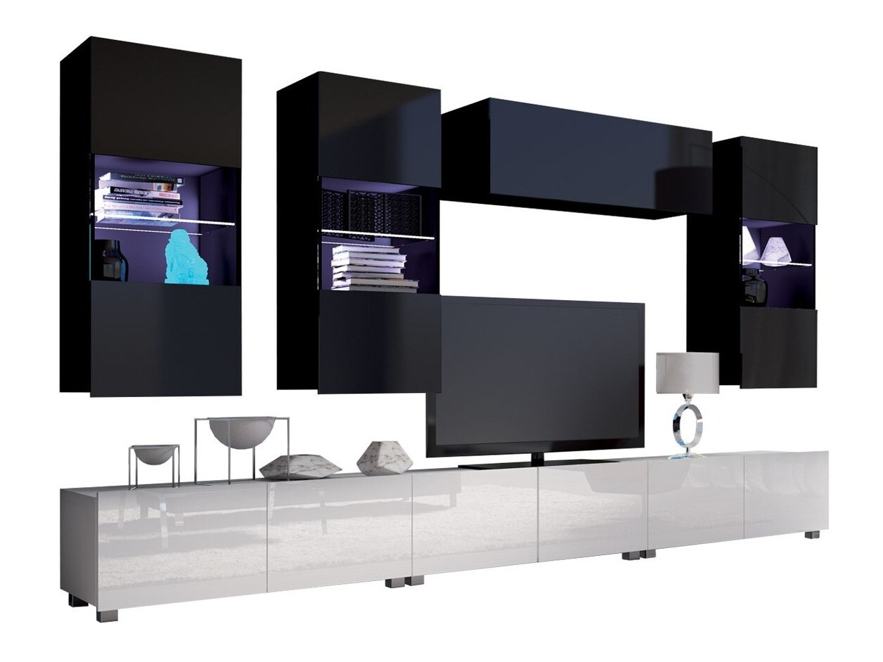 Nappali szett Tivdalu 121 (Fehér + Fényes fehér + Fekete + Fényes fekete)