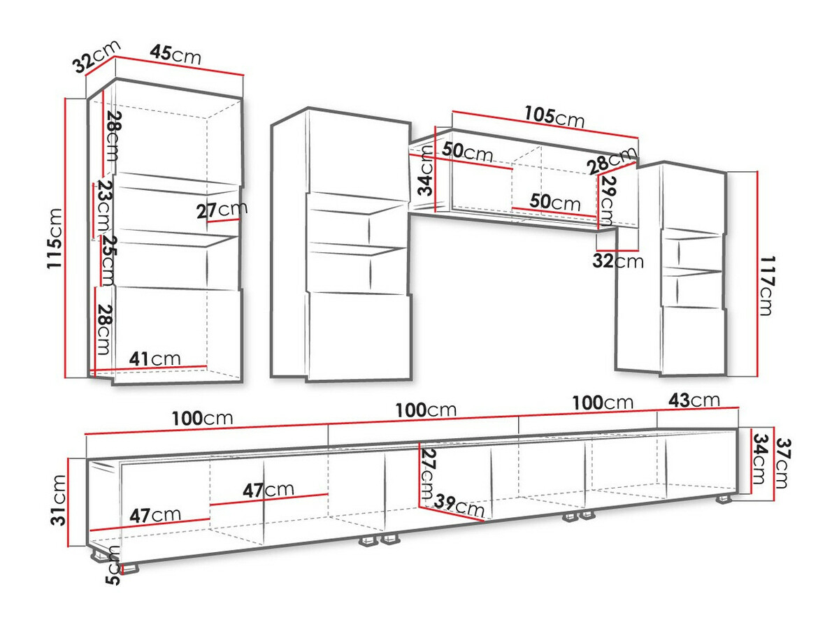 Nappali szett Tivdalu 121 (Fehér + Fényes fehér + Fekete + Fényes fekete)