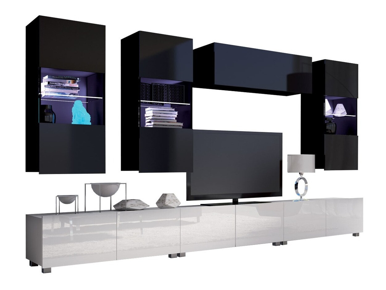 Nappali szett Tivdalu 121 (Fehér + Fényes fehér + Fekete + Fényes fekete)