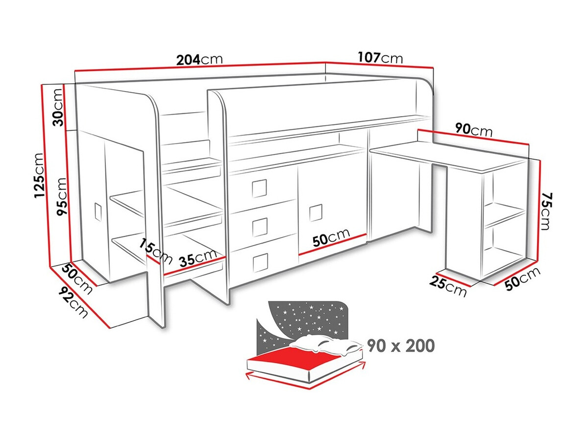 Ágy Hartford 190 (Fehér + Fényes fehér + Fényes fekete)