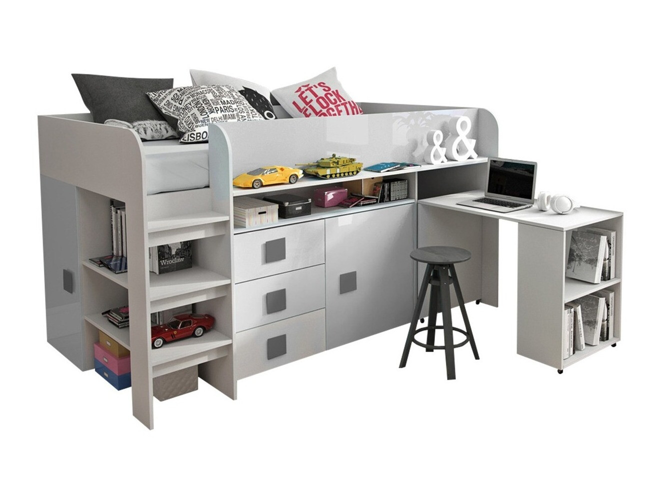 Ágy Hartford 190 (Fehér + Fényes fehér + Fényes szürke)