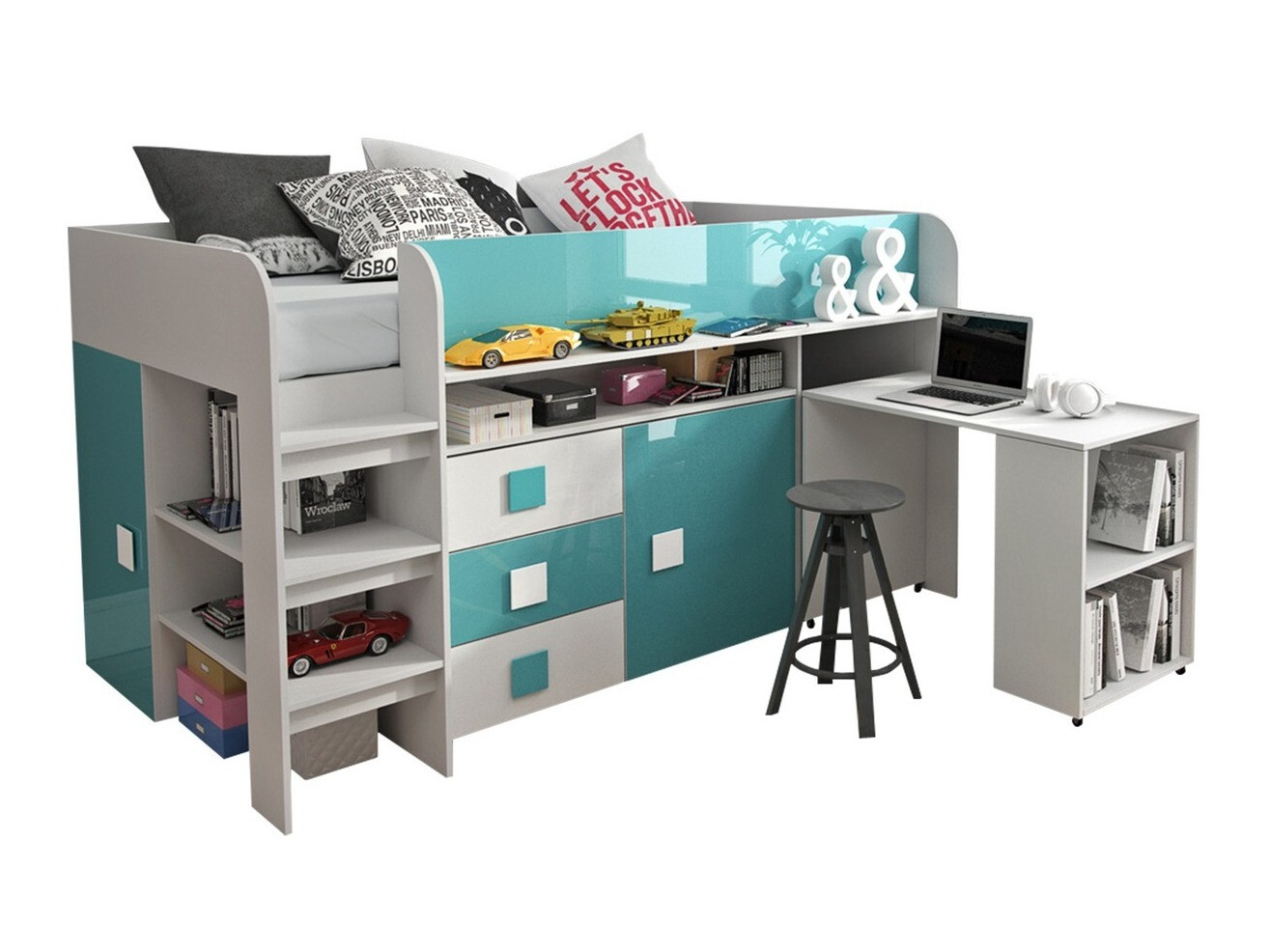 Ágy Hartford 190 (Fehér + fényes Türkiz + Fényes fehér)