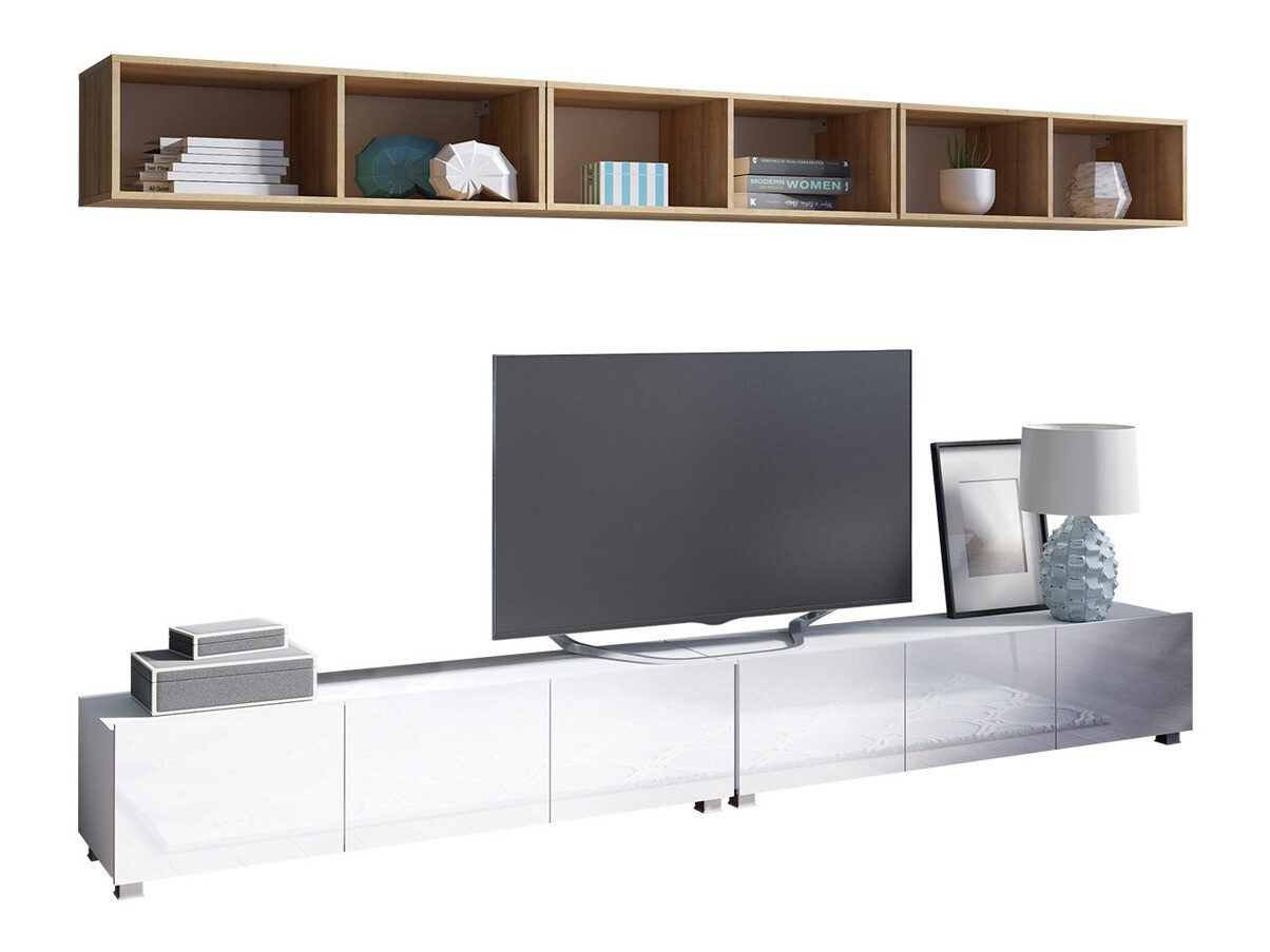 Nappali szett Remus XXXIII (Fehér + Fényes fehér + Arany tölgy)