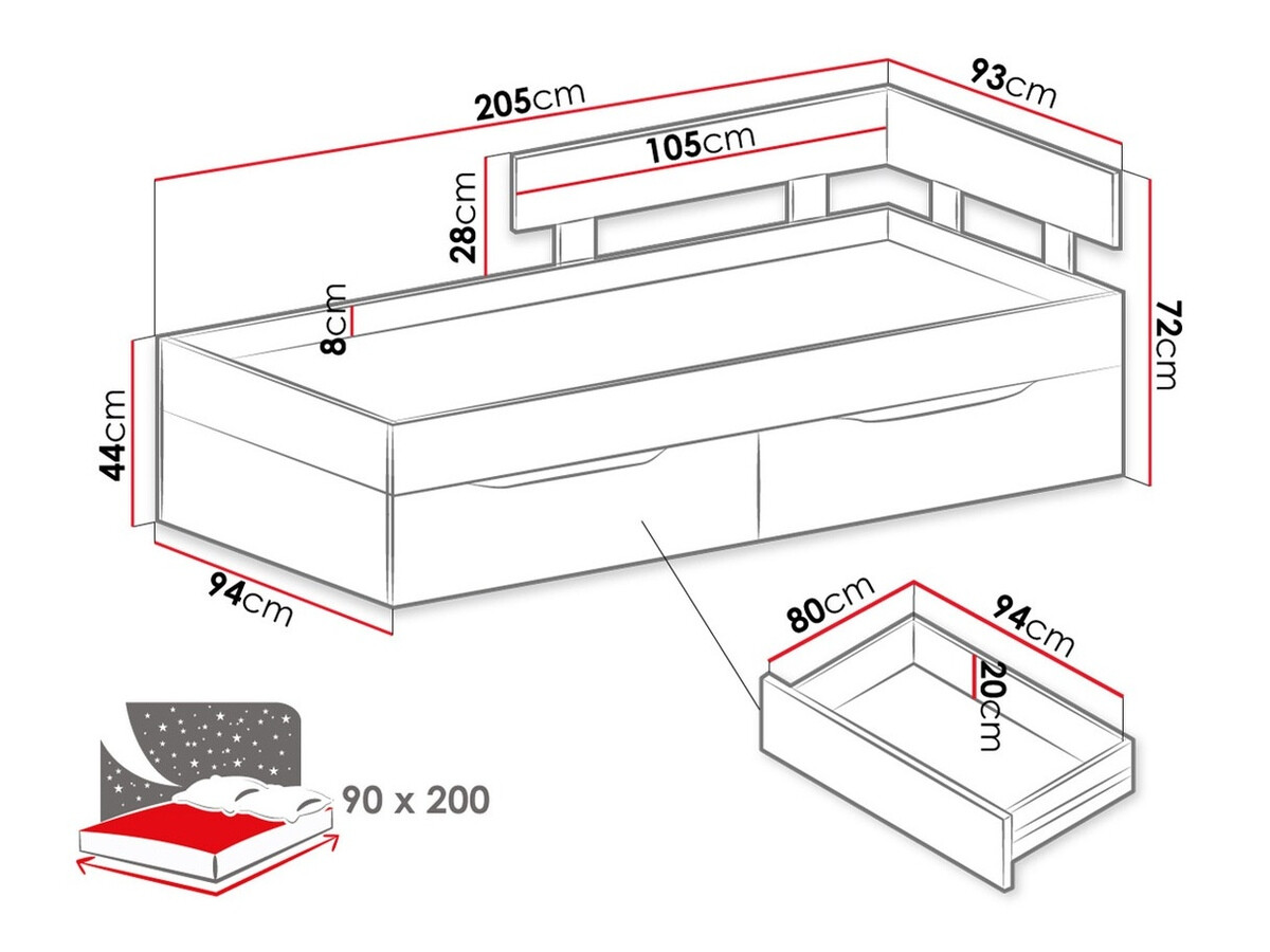 Ágy Omaha J114 (Fehér + Beton)