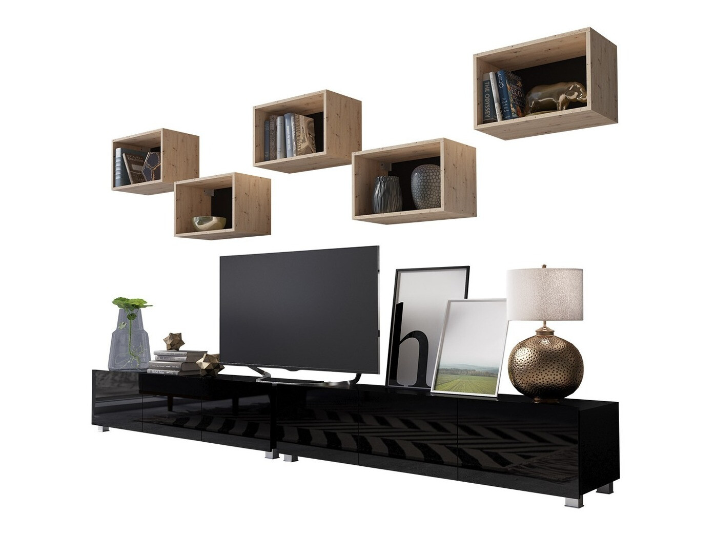 Nappali szett Tivdalu 152 (Fekete + Fényes fekete + Artisan tölgy)