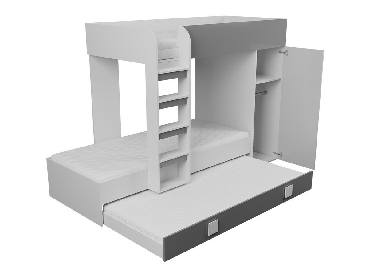 Emeletes ágy Hartford 191 (Fehér + Fényes fekete + Fényes fehér)