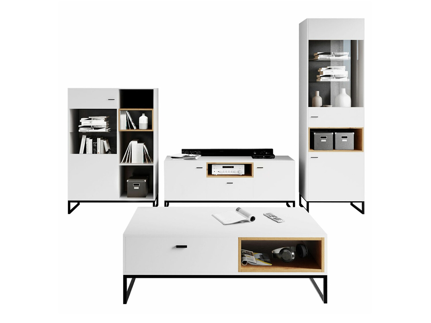 Nappali szett Baltesi 108 (Fehér + Artisan tölgy)