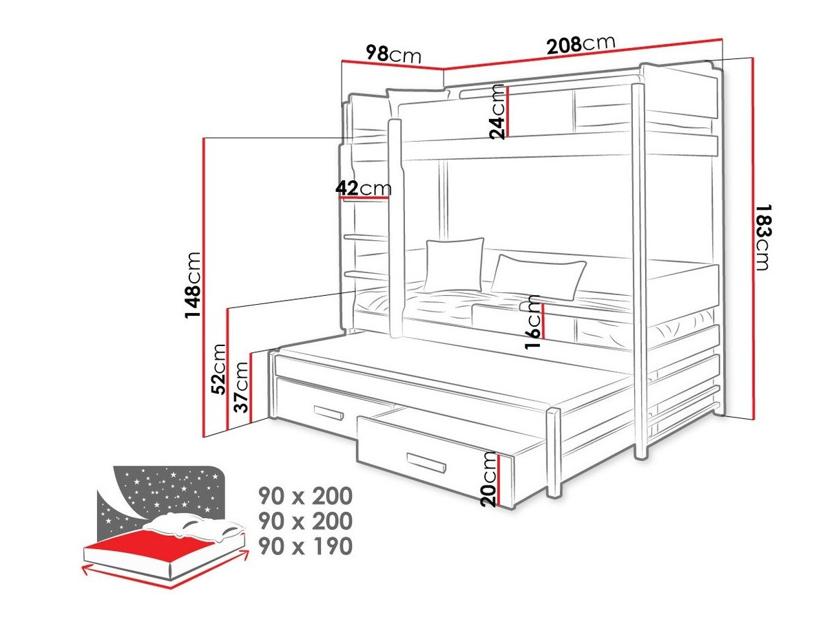 Emeletes ágy Henderson 114 (Fehér + Szürke)