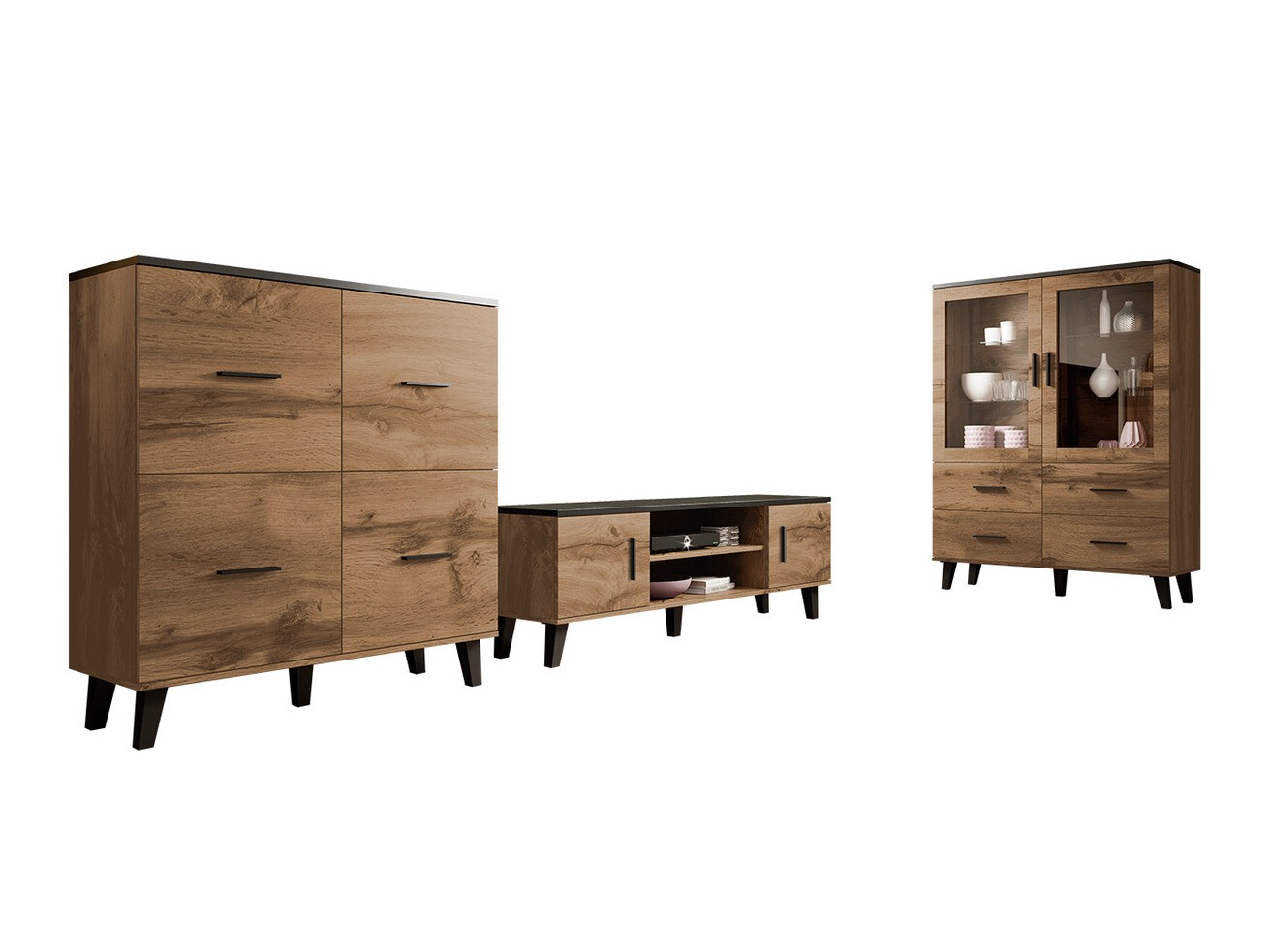 Nappali szett Larfloi 113 (Wotan tölgy + Fekete)