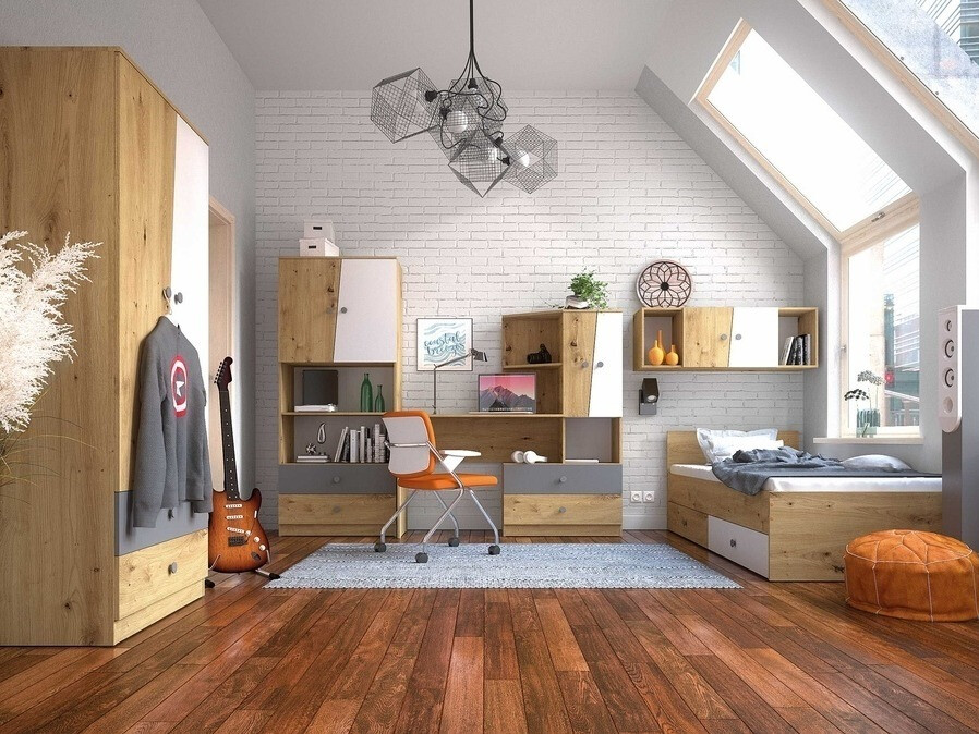 Ágy Mirelbu 112 (Artisan tölgy + Fényes fehér + Fekete)