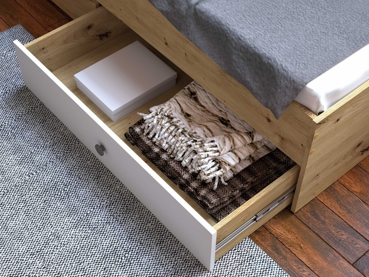 Ágy Mirelbu 112 (Artisan tölgy + Fényes fehér + Szürke)