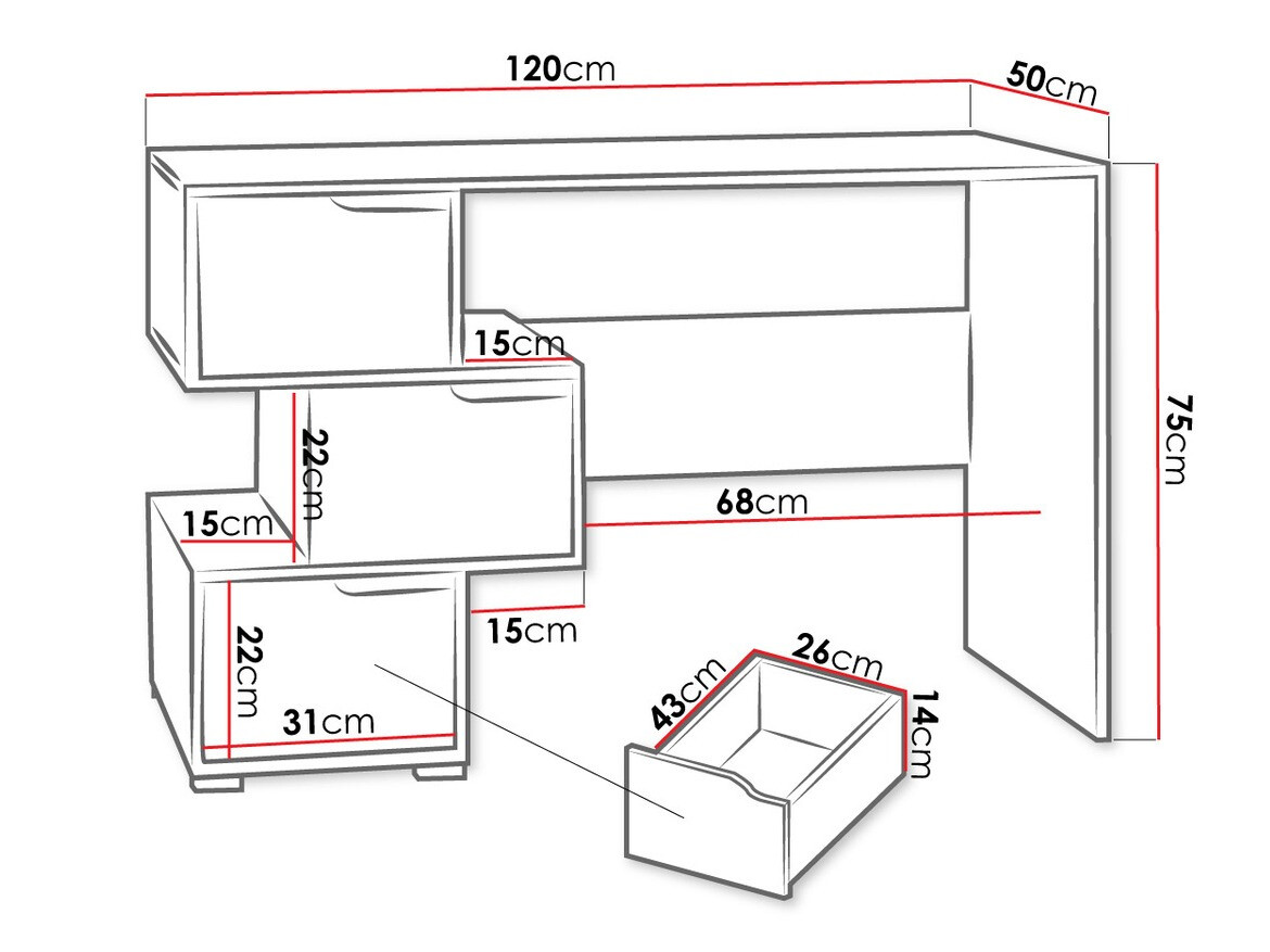 Íróasztal Providence H102 (Grafit + Artisan tölgy + Fehér)