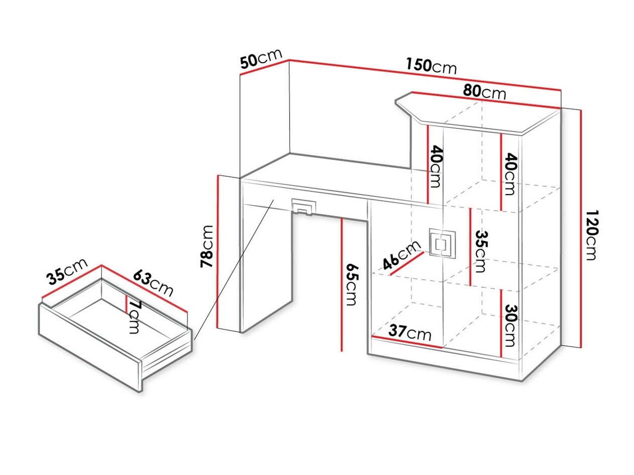 Íróasztal Tolfere 105 (Világos tölgy + Fehér)