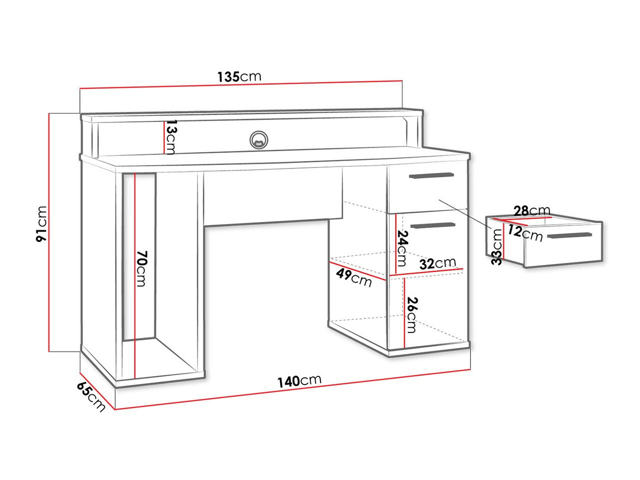 Gamer asztal Serus (Matt fekete)