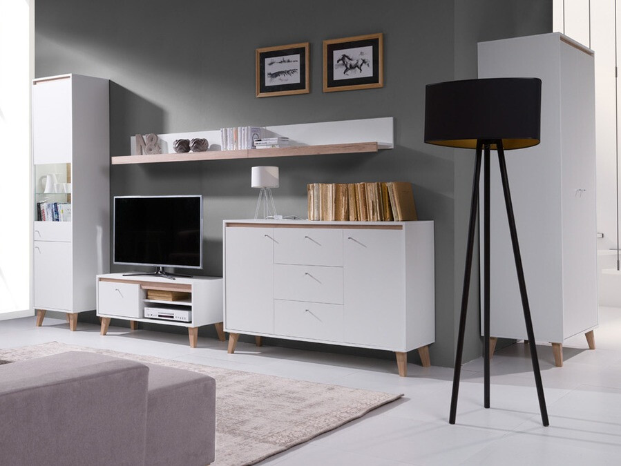 Nappali szett Delbene 118 (Világos San Remo tölgy + Matt fehér)