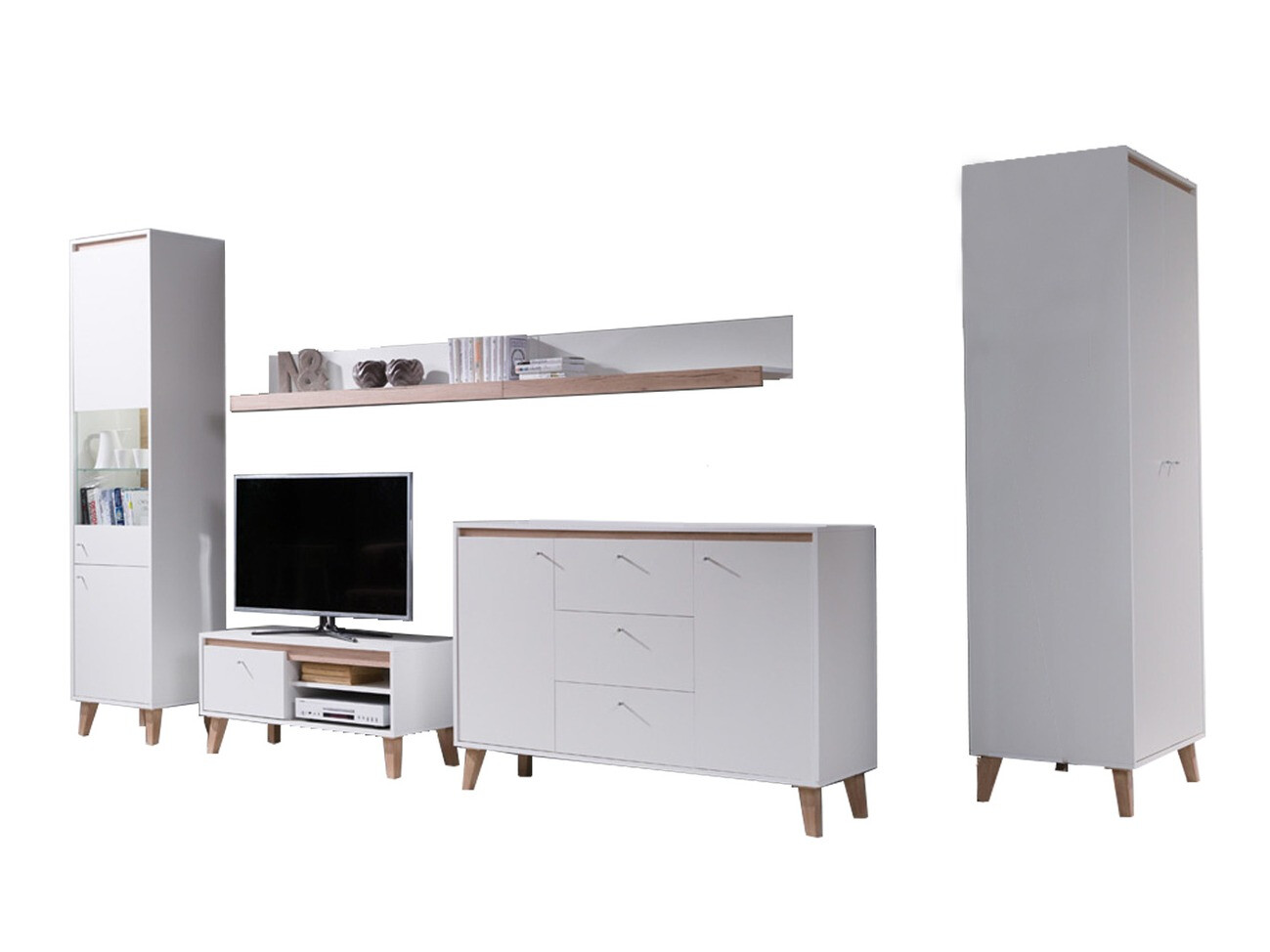 Nappali szett Delbene 118 (Világos San Remo tölgy + Matt fehér)