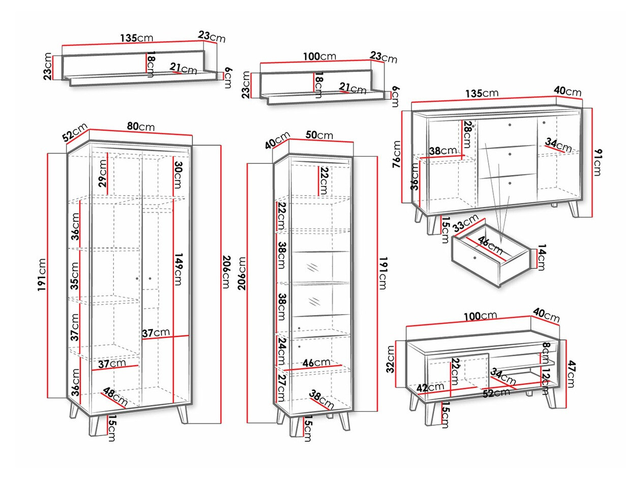 Nappali szett Delbene 118 (Világos San Remo tölgy + Matt fehér)