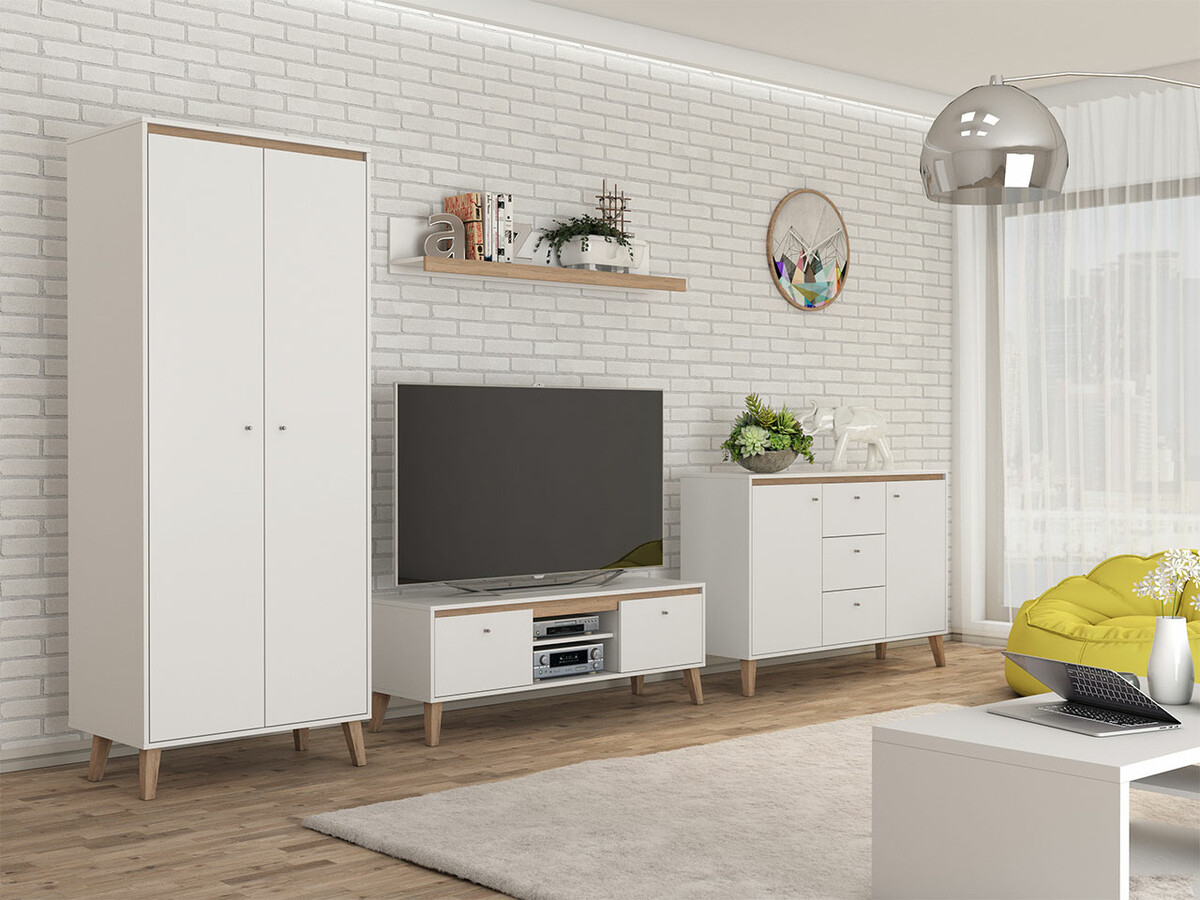 Nappali szett Delbene 119 (Világos San Remo tölgy + Matt fehér)