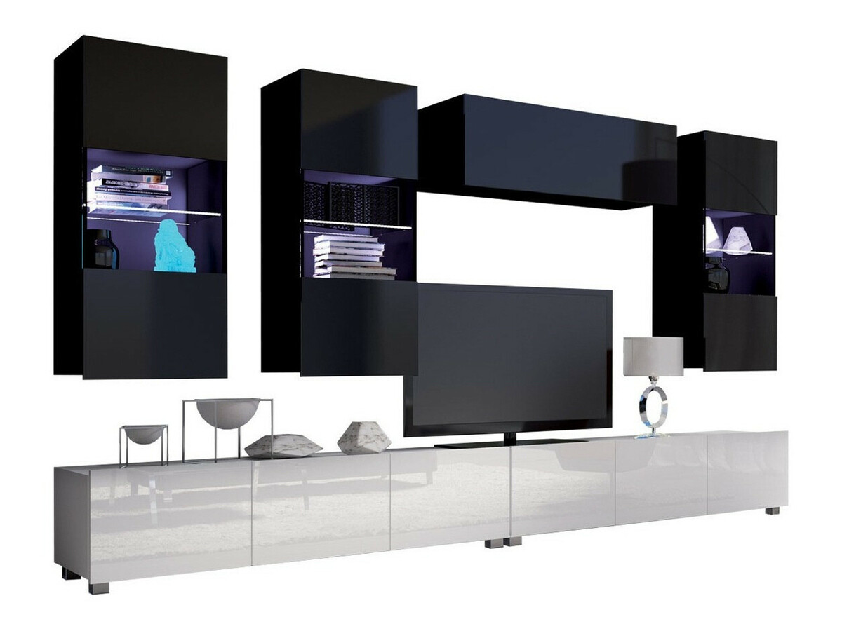 Nappali szett Tivdalu 109 (Fehér + Fényes fehér + Fekete + Fényes fekete)