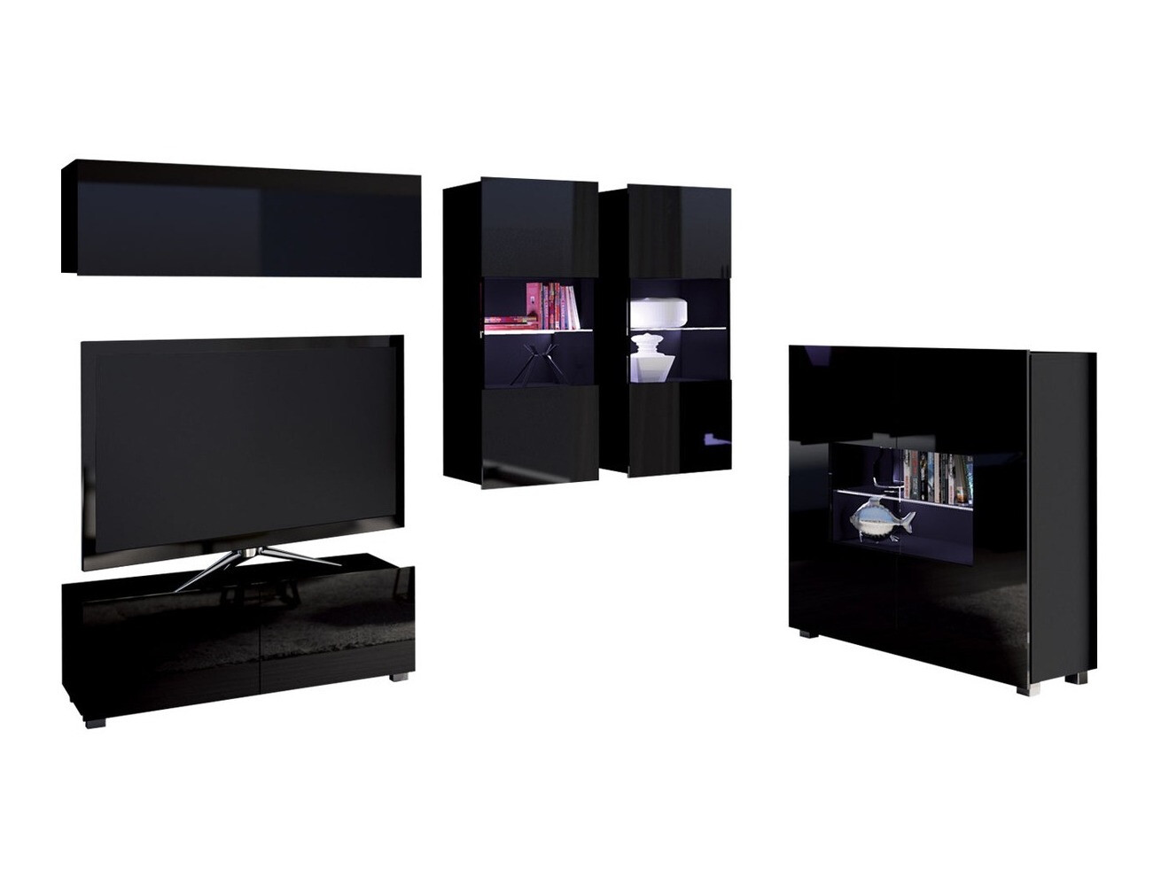 Nappali szett Tivdalu 115 (Fekete + Fényes fekete)