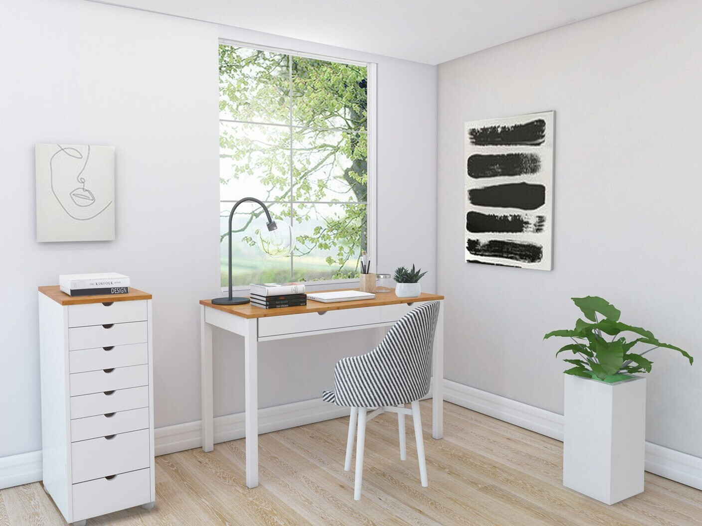 Íróasztal Denton 136 (Fehér + Világos fa)