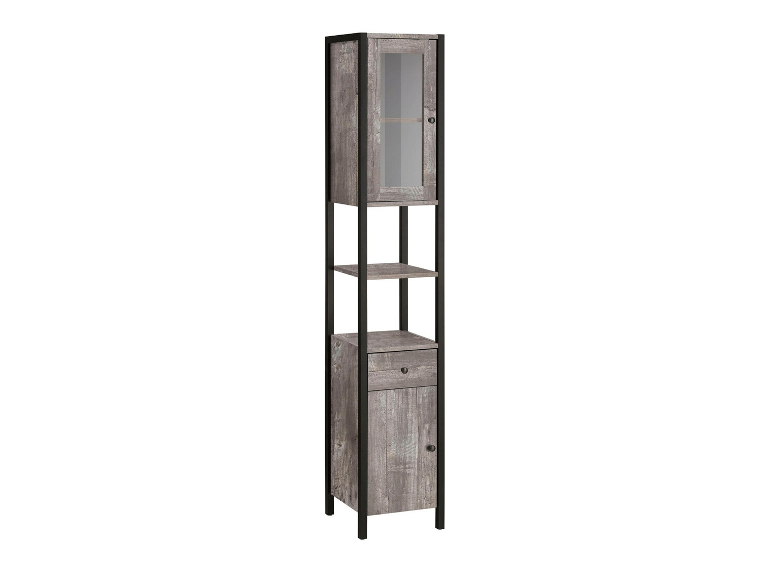 Beépített fürdőszoba szekrény Larnovo 110 (Szürke tölgy + Fekete)