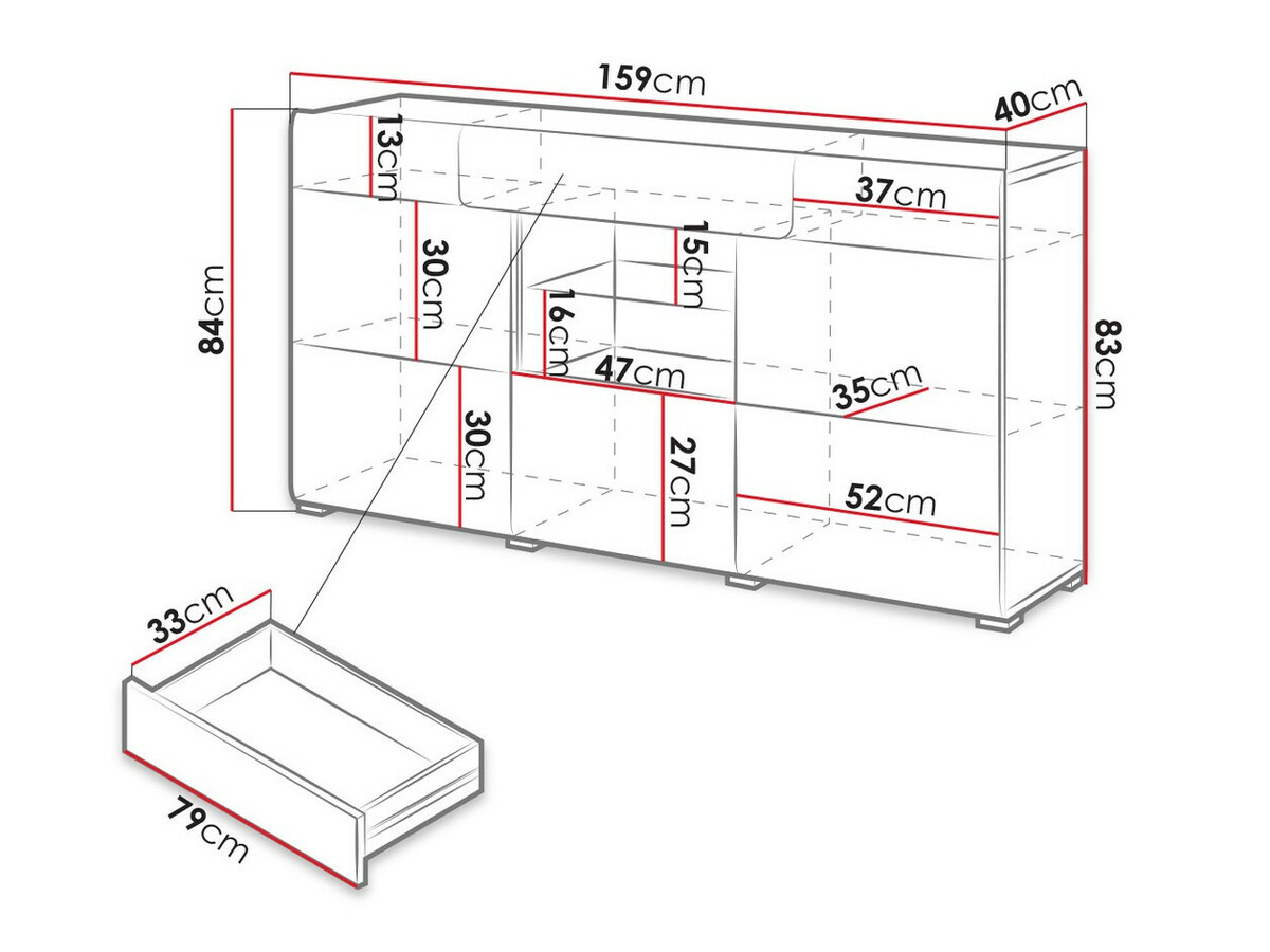 Komód Torsone 108 (Fehér + Fényes fehér)