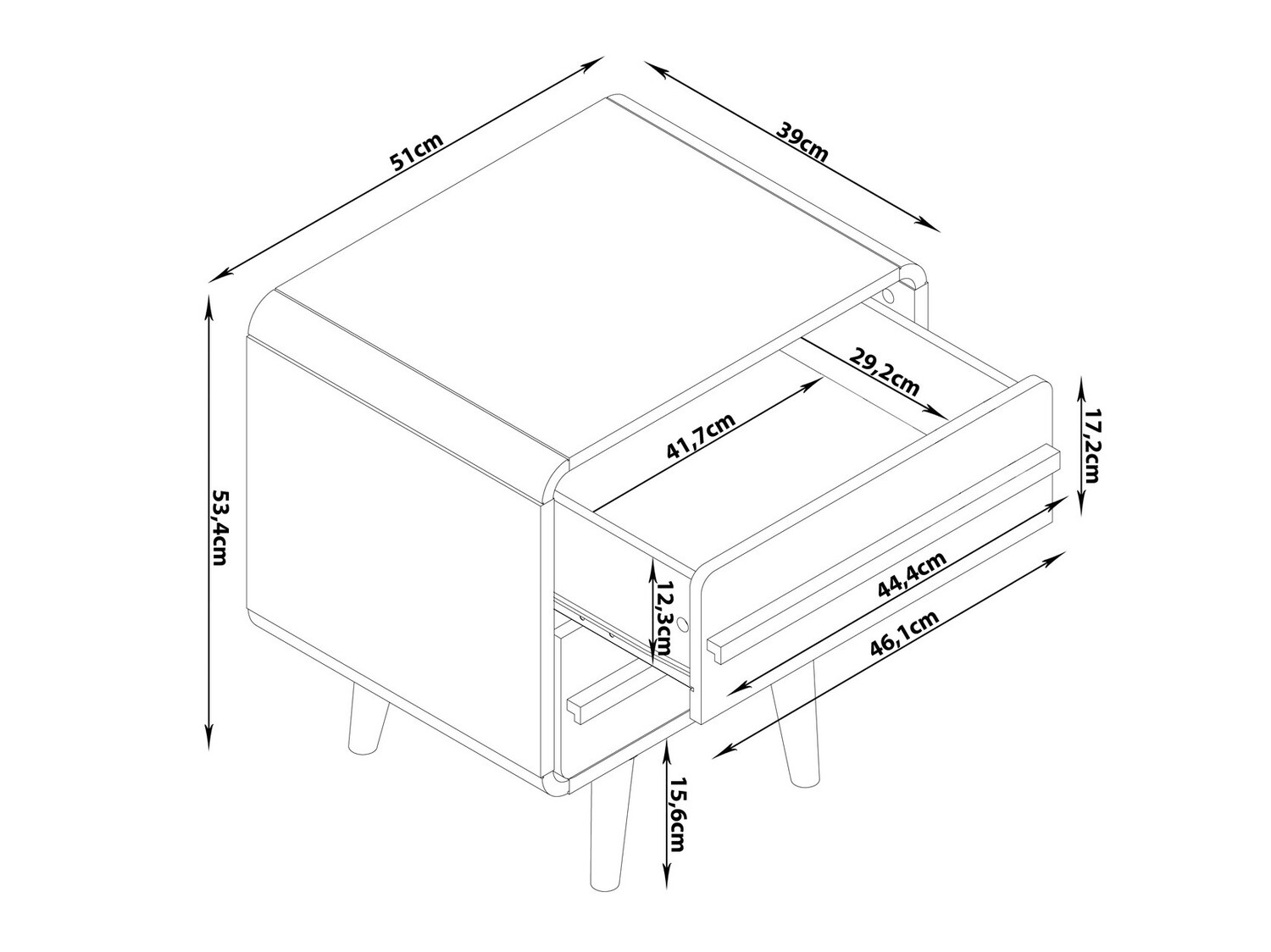 Éjjeliszekrény Denton 567 (Fekete + Tölgy)