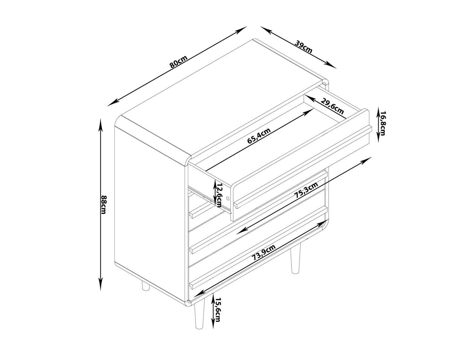 Komód Denton 566 (Fekete + Tölgy)