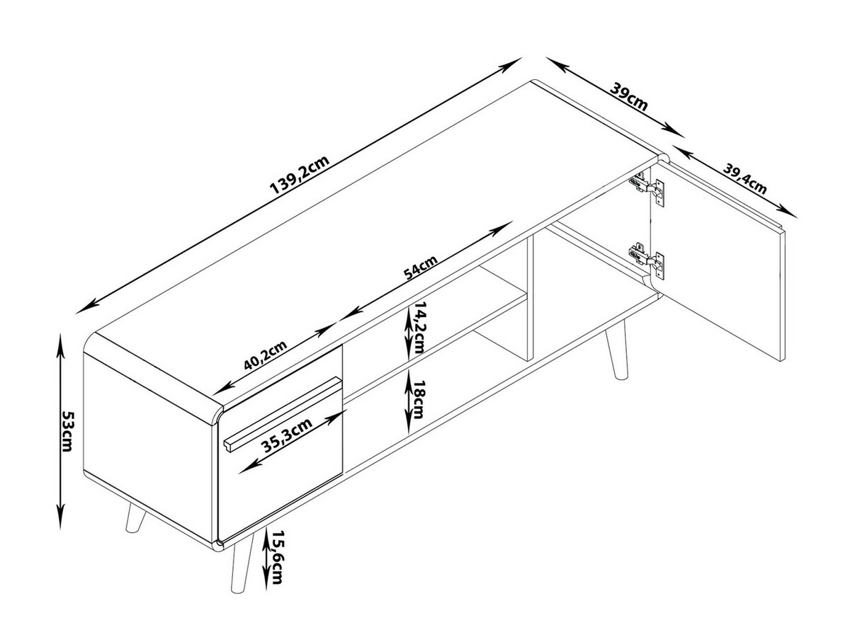 TV-állvány Denton 359 (Fekete + Tölgy)
