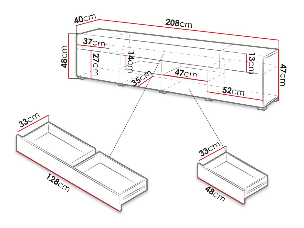 TV-állvány Torsone 113 (Antracit + Gloss antracit + Grandson tölgy)